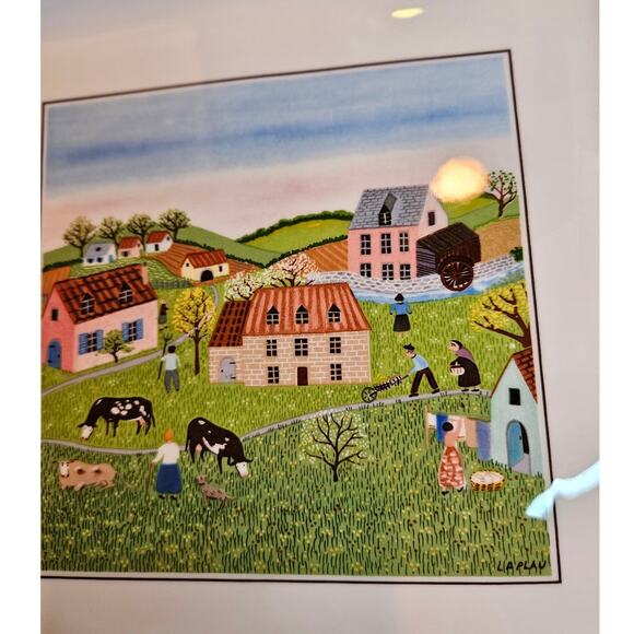 Villeroy & Boch Tray Design Naif 1983 Luxembourg Folk village 8" Square handles - Picture 8 of 9